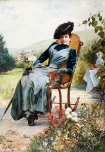 Portret damy w bujaku by Stanislaw Pomian Wolski