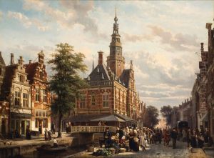 The Market Square and Town Hall of Bolsward in Summer