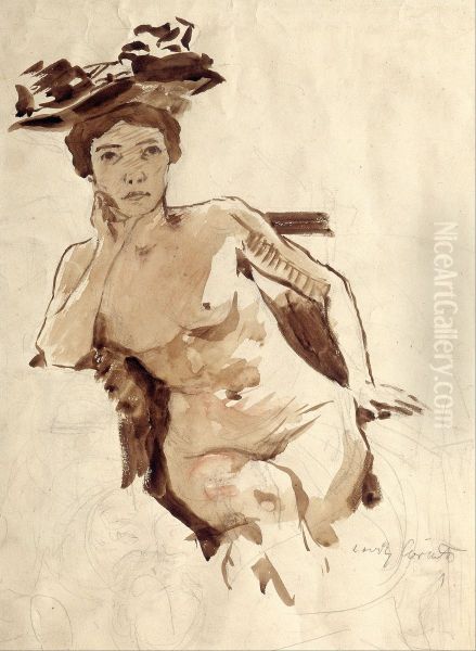 Female Semi-Nude with Hat - view 1