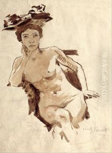 Female Semi-Nude with Hat by Lovis (Franz Heinrich Louis) Corinth