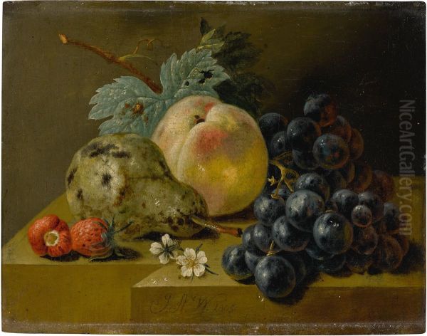 Still life with ripening fruits on a stone ledge - view 1