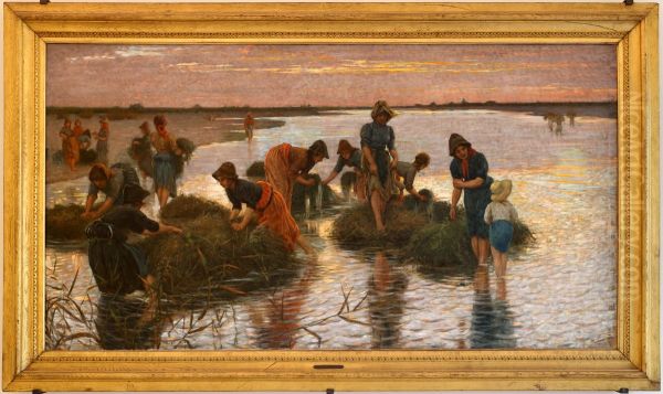 The wheatgrass gatherers on the river - view 1