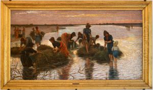 The wheatgrass gatherers on the river The wheatgrass gatherers on the river