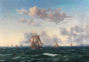 Danish sailing ships at sea. by Carl Baagoe