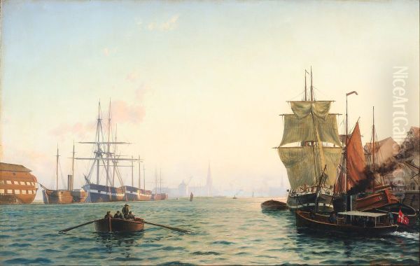 Scenery from the harbor of Copenhagen in the early evening light. - view 1