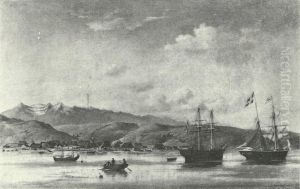 Ships at anchor at Akureyri, Iceland.
