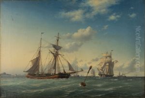 Ships at sea on a windy day.