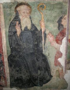 Benedict of Nursia and a milanese offerer. by unknown