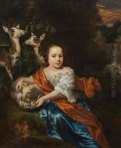 Girl with lamb and deer by Nicolaes Maes