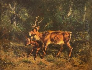 Deer and fawn by Filippo Palizzi