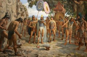 Moctezuma II visitando las tumbas de sus antepasados