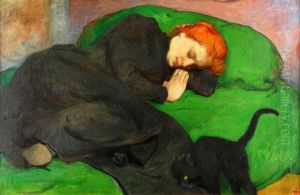Sleeping woman with a cat