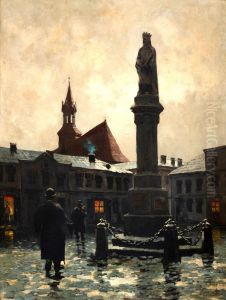 Rynek w Bochni w nocy by Ludwik Stasiak