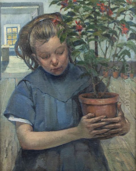 Girl with fuschias - view 1