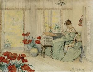 Marie and Vibeke embroidering in our home in Skagen Plantage by Peder Severin Kroyer