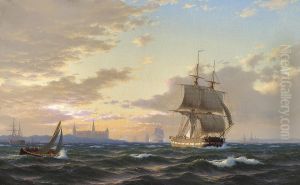 Sailing ships in the Sound off Kronborg.