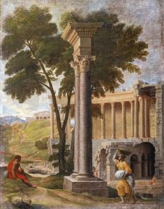 Landscape with ancient ruinsFrancais:Paysage avec des ruines antiquesItaliano:Paesaggio con antiche rovine by Jean Lemaire