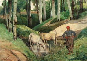 Cattle watering up by Giovanni Fattori