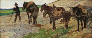 The stop of the muleteers in Maremma by Giovanni Fattori