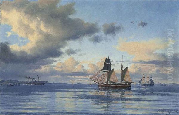 Paddle steamer and sailing ships in the Sound off Kronborg. - view 1
