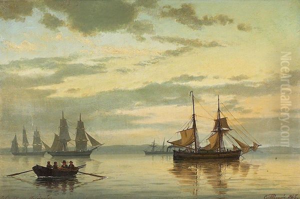 Twilight over seascape with sailships. - view 1