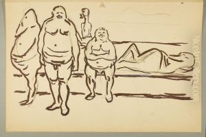 Caricature. Gunnar Heiberg, Sigurd Bodtker and Christian Krohg