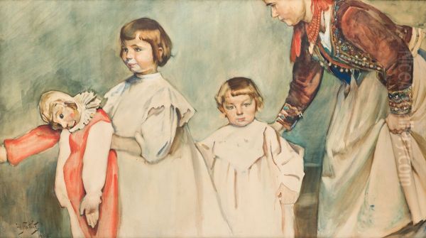 Artist's children with the nanny - view 1