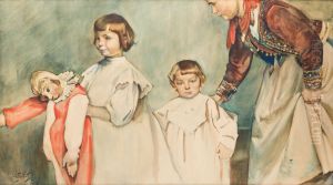 Artist's children with the nanny