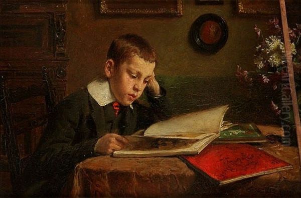Boy reading in an interior - view 1