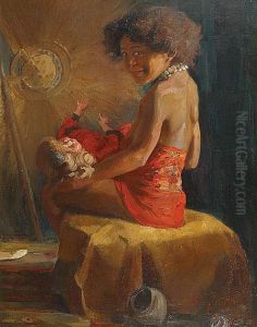 Portrait of a girl by Emile Baes