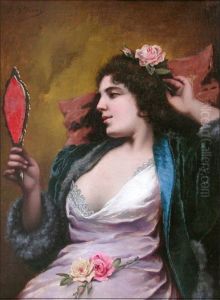 Oriental beauty with mirror Oriental beauty with mirror
