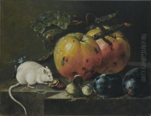 Still-lifen with fruit, nuts and a white mouse by Johann Amandus Winck