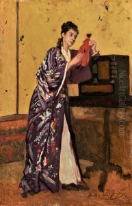 The woman in the Kimono by Gustave Leonard de Jonghe