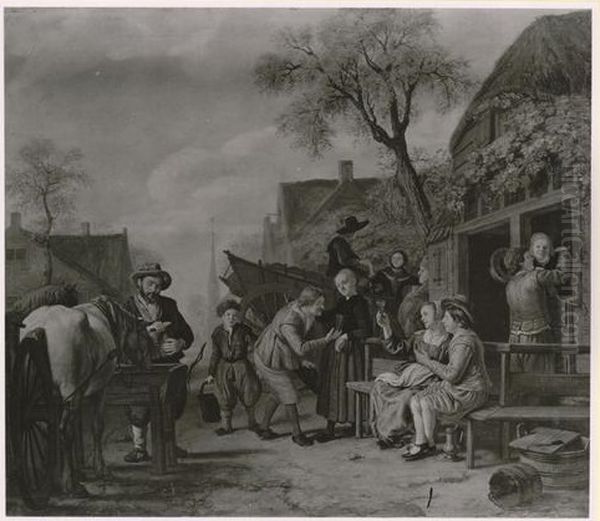 Village scene before an inn - view 1