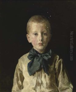 Boy with a blue ribbon by Edmond Van Hove