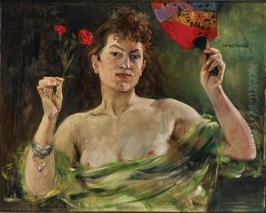 Madchen mit Facher und Nelken by Lovis (Franz Heinrich Louis) Corinth