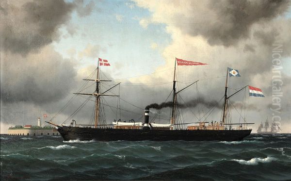 The Dutch steamship Willem de Derde off the Trekroner Fort. - view 1