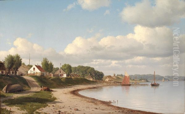 View of the fishing village Humlebaek with Egebaeksvang in the distance, calm afternoon. - view 1