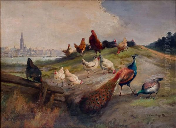 Landscape with animals and view of Antwerp - view 1