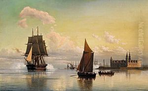 En skruefregat og andre skibe ved Kronborg.