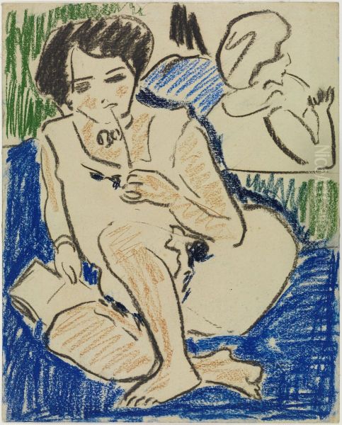 Squatting Woman with Book - view 1
