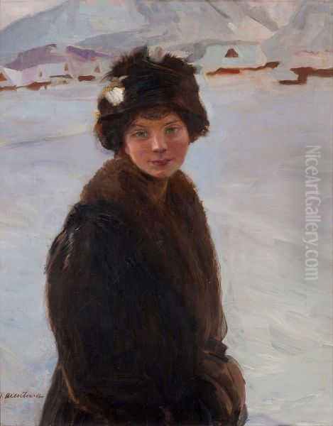 Portret mlodej dziewczyny na tle zimowego krajobrazu (Zimowa dziewczyna) - view 1
