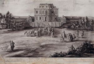 Blick auf Schloss Falkenlust von Osten