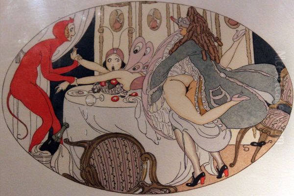 Series of watercolors, which appeared in 1925 under the title "Les Delassements d'Eros" in Erotopolis (Paris). - view 1