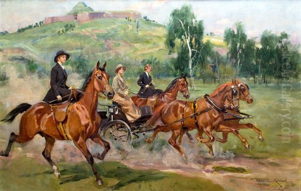 Zofia, Maria i Roza Tarnowskie podczas konnej przejazdzki na krakowskich Bloniach - view 1