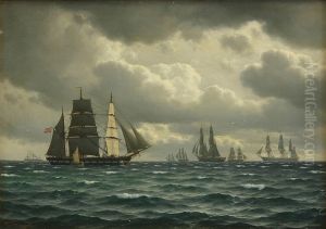 Marine med talrige skibe for sejl. by Carl Baagoe