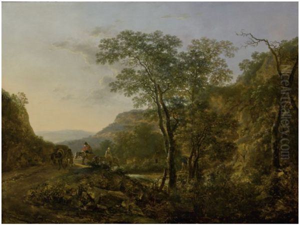 A hilly landscape with a fisherman and herdsman - view 1