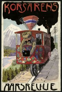 Forarbeid til forside til "Korsarens aarsrevue" by Andreas Bloch