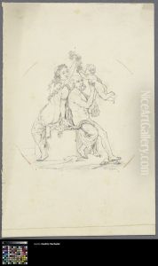 Man Carrying a Child and a Woman Seated on a Pedestal