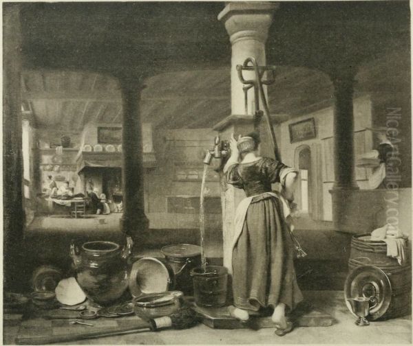 A young woman pumping water - view 1
